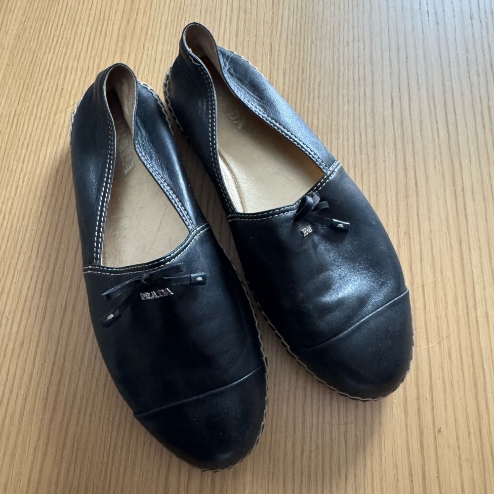 Prada Black Leather Ballet Flats (41.5 IT but Fits 40/U.S. 10)